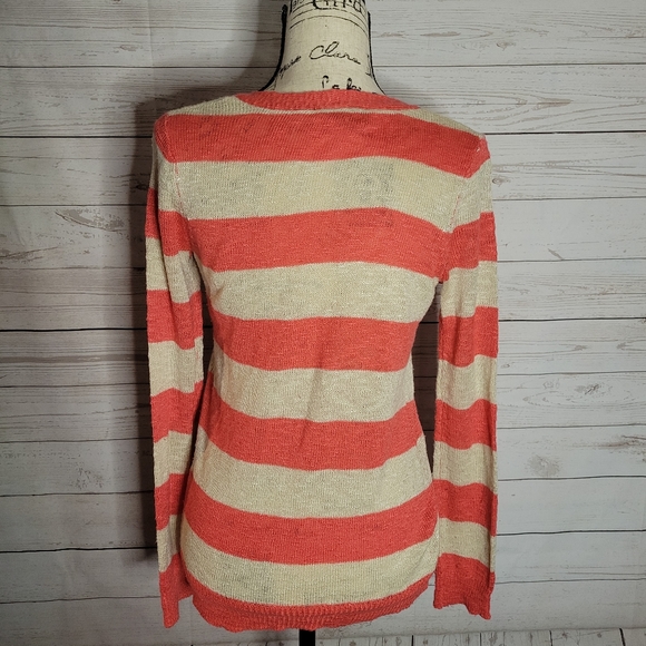 Its our time pink cream striped cardigan extra small loose fit sweater buttons - Picture 3 of 3